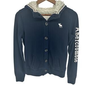 Abercrombie & Fitch Womens MEDIUM Y2K Hooded Jacket Button Up Fur Lined Chunky